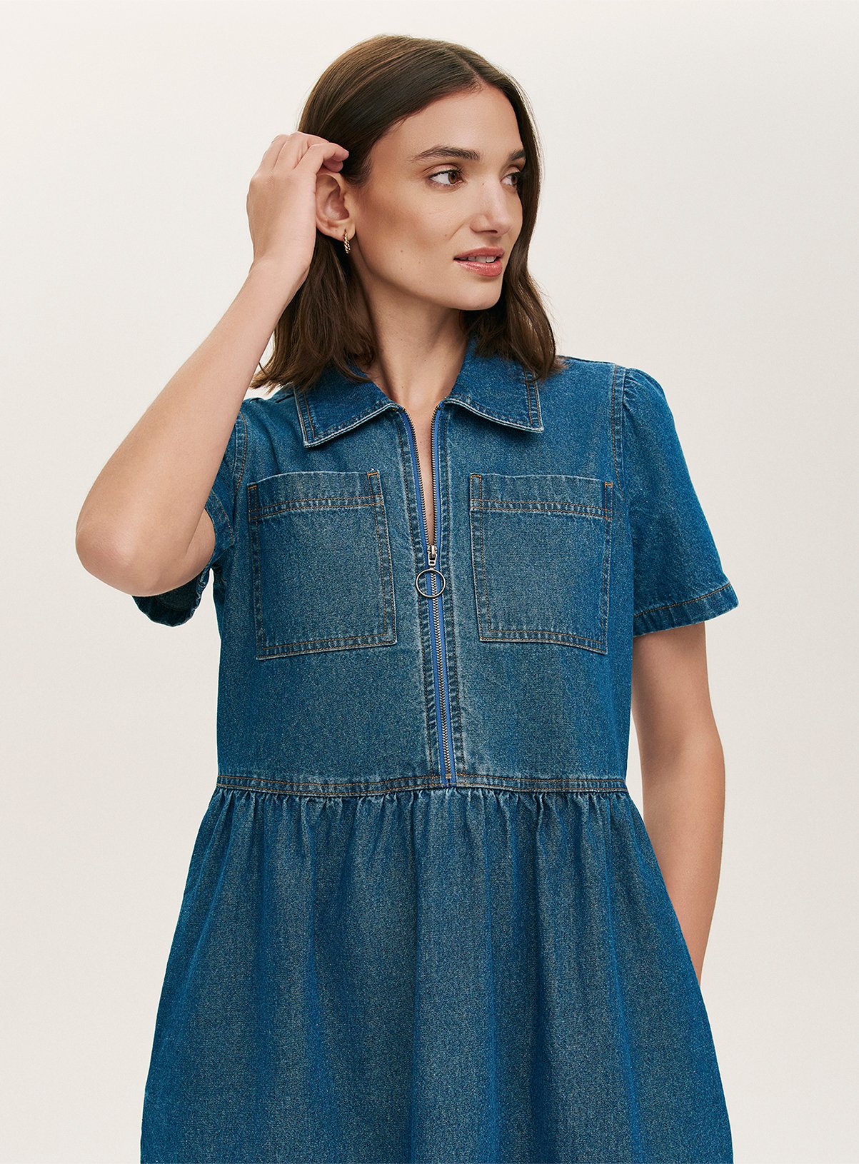 FINERY Donnie Denim Dress Mid Blue 10 - Image 3 thumbnail